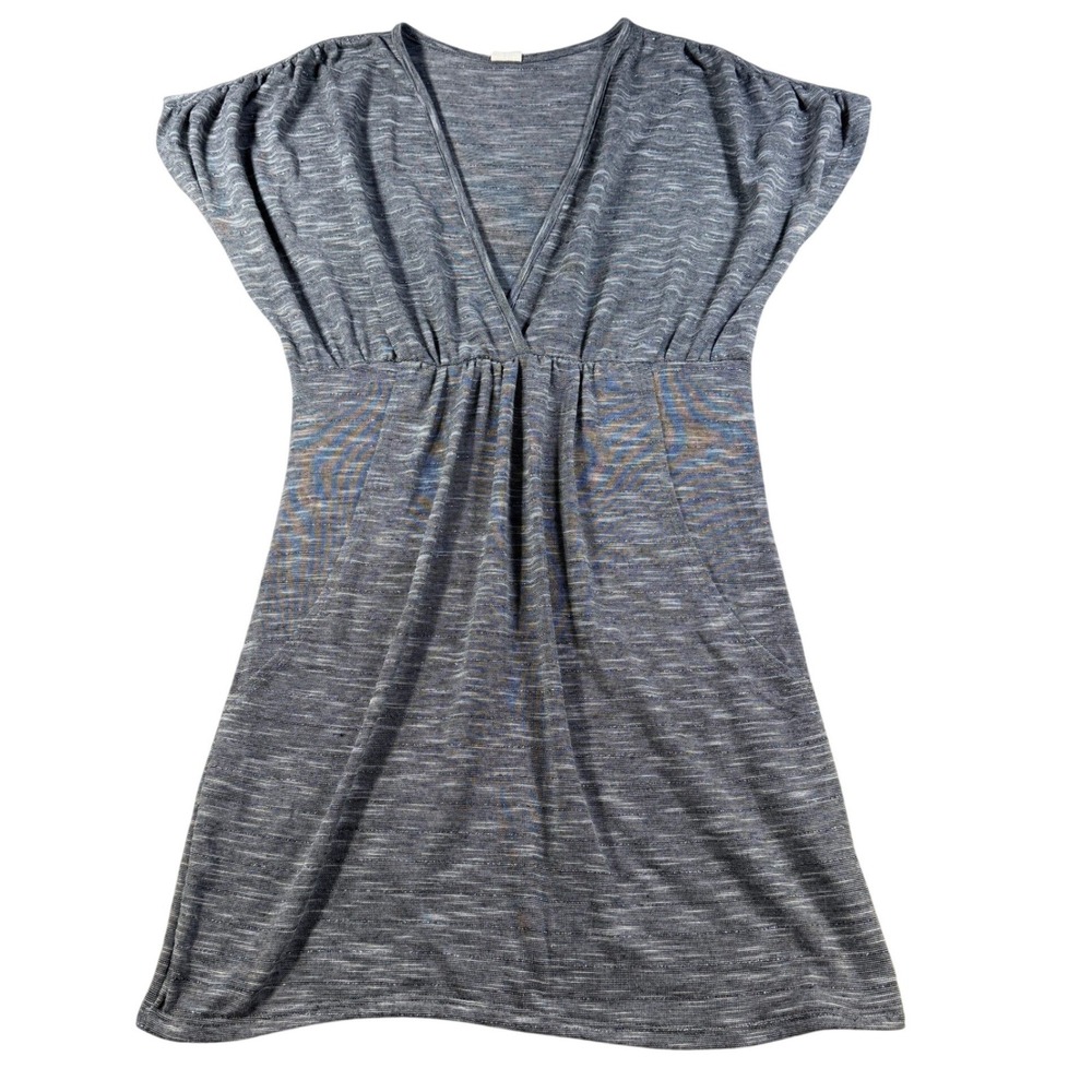 Ginger G Womens Knit Dress V-Neck Empire Waist Pockets M Grey Lurex Space Dye